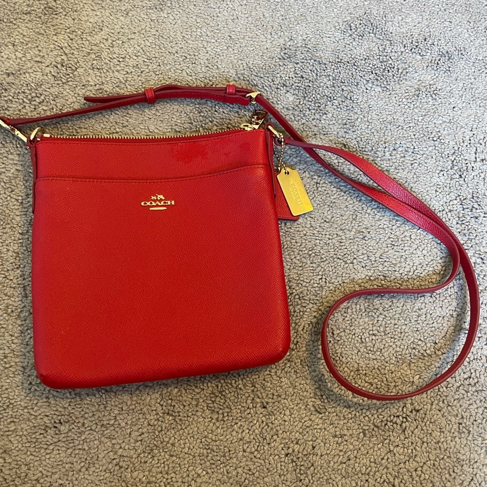 Coach Red Crossgrain Leather Kitt Messenger Crossbody Bag Purse